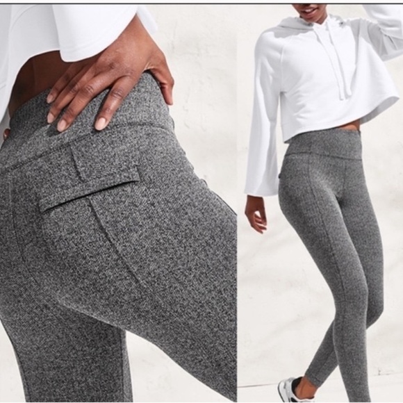 Athleta Delancey Herringbone Tight Leggings Small Abalone Zip Pockets 487663 - Picture 1 of 15